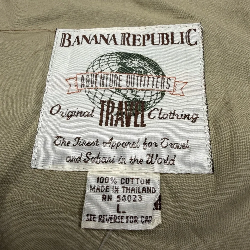 Vintage Banana Republic Safari Travel Parka Jacket Zip Hood Mens L 80's Zip Up